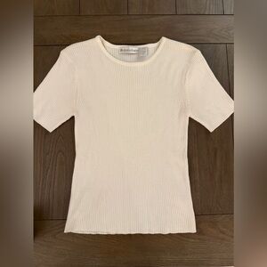 Dressbarn Ivory/white Ribbed Short Sleeve Top size small